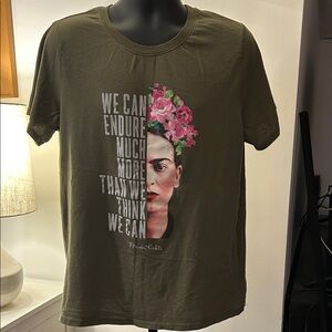 Women's Olive Graphic Tee with Floral Design